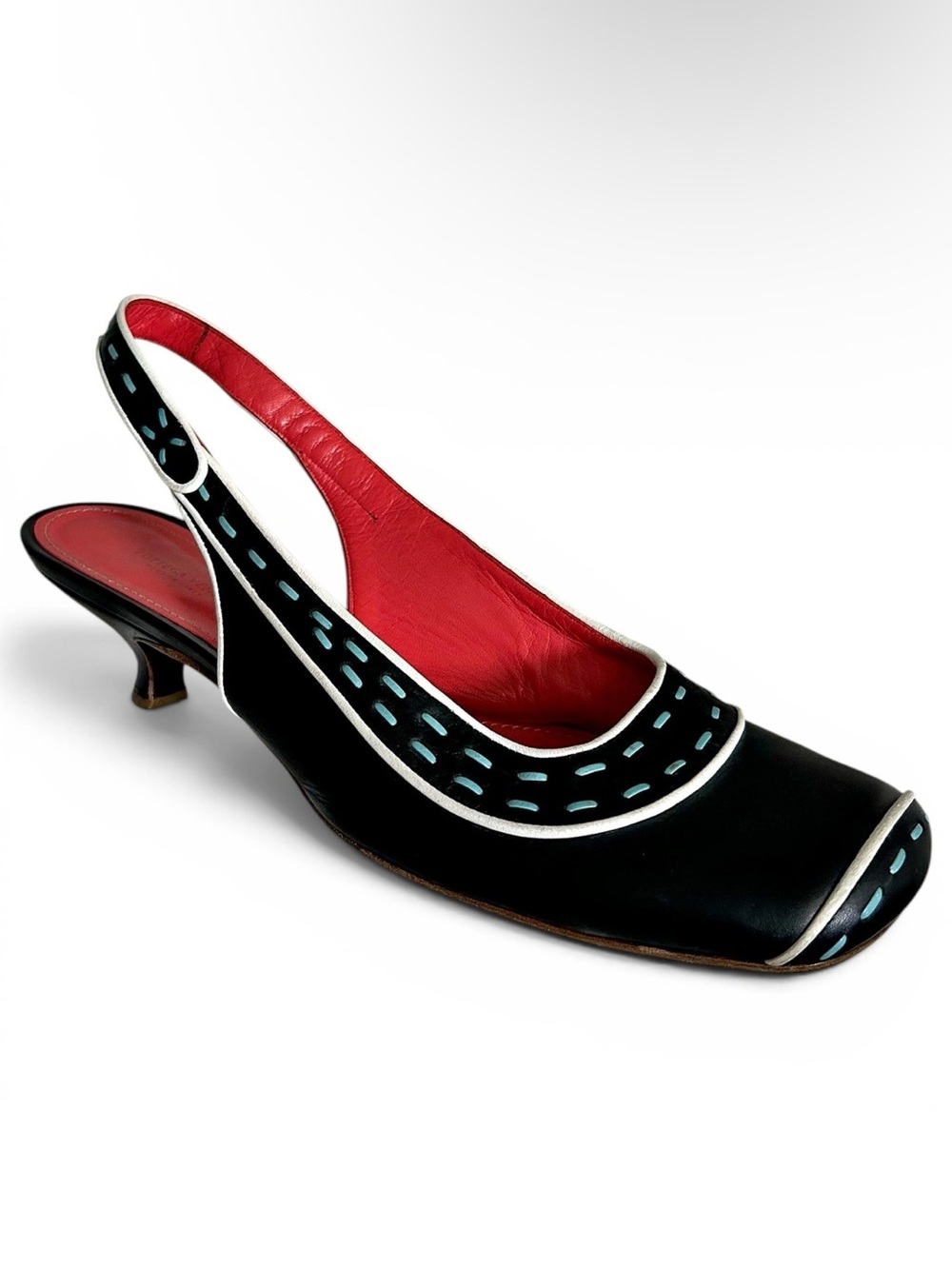 Bottega Veneta Black Leather Slingback Kitten Heel Square-toe Pumps